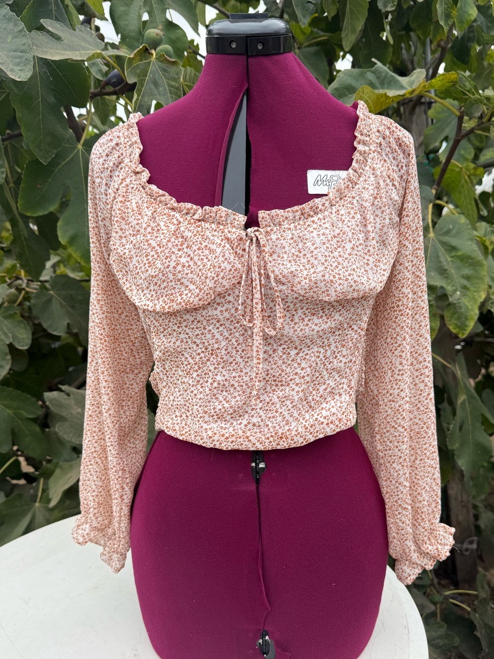 Papermoon Cream & Rust Floral Smocked Crop Top
